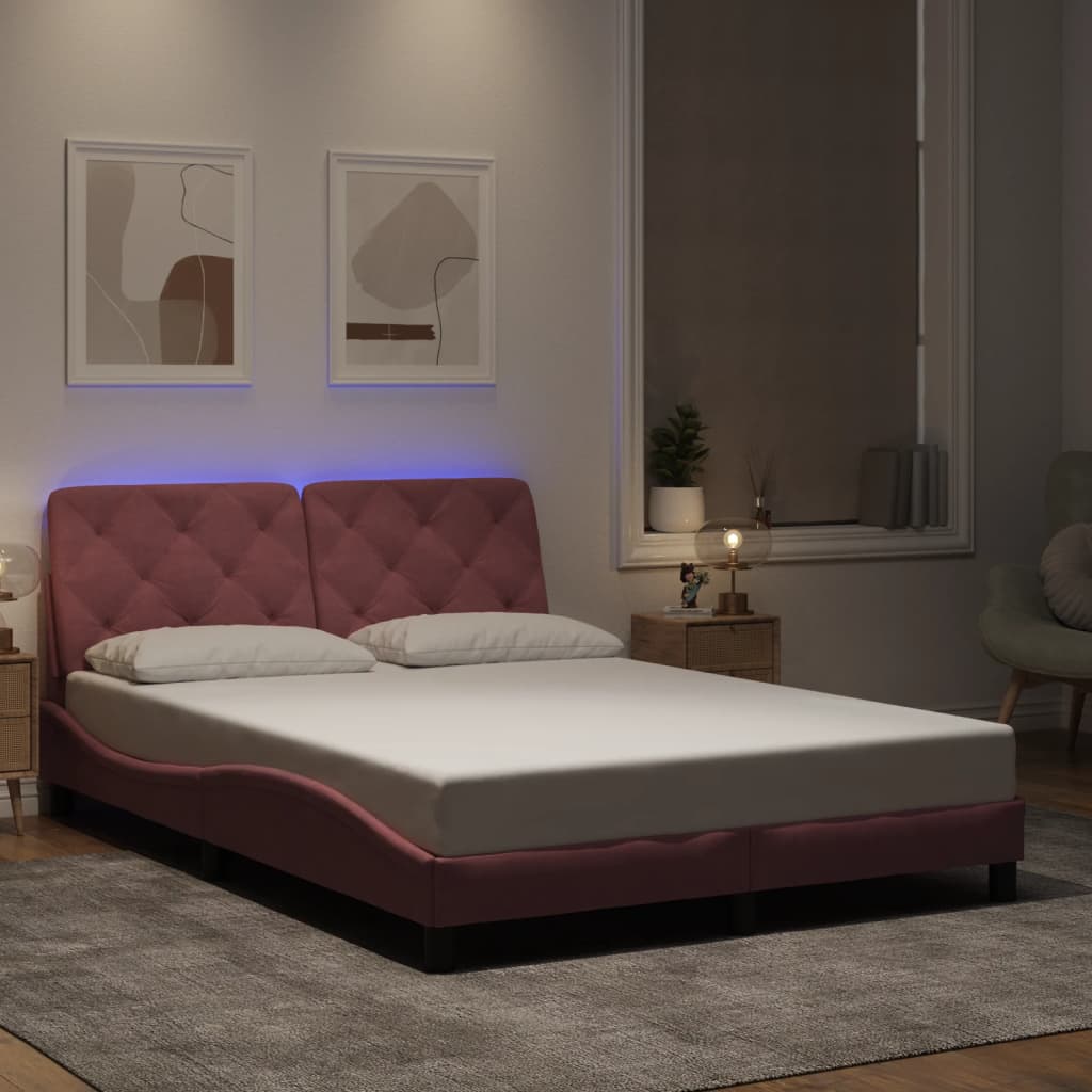 Bedframe met LED zonder matras fluweel roze 140x200 cm is nu te koop bij PeponiXL, paradijselijk wonen!