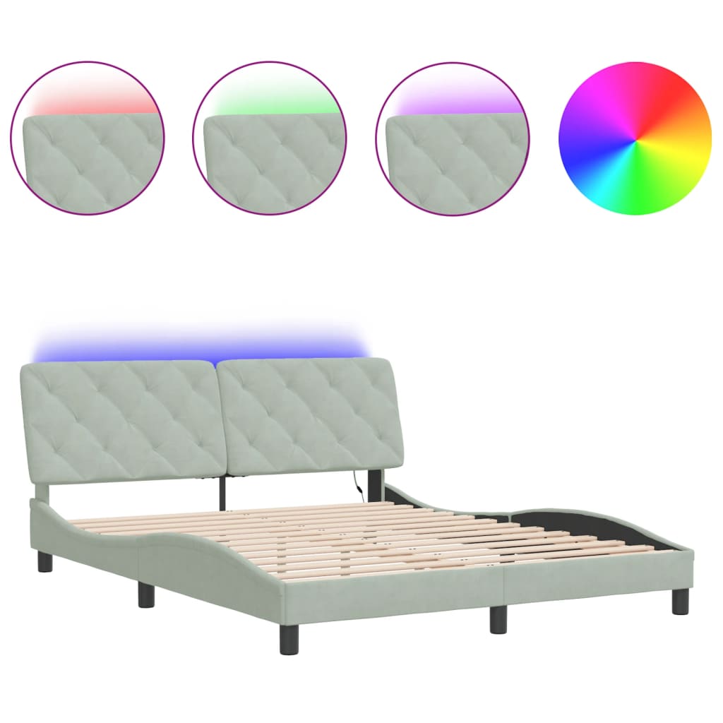 Bedframe met LED zonder matras fluweel lichtgrijs 160x200 cm is nu te koop bij PeponiXL, paradijselijk wonen!