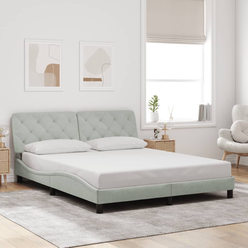 Bedframe met LED zonder matras fluweel lichtgrijs 160x200 cm is nu te koop bij PeponiXL, paradijselijk wonen!