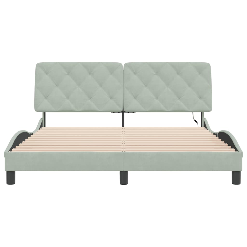 Bedframe met LED zonder matras fluweel lichtgrijs 160x200 cm is nu te koop bij PeponiXL, paradijselijk wonen!
