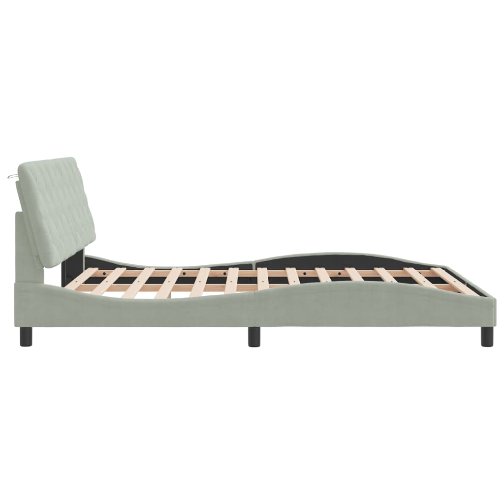 Bedframe met LED zonder matras fluweel lichtgrijs 160x200 cm is nu te koop bij PeponiXL, paradijselijk wonen!
