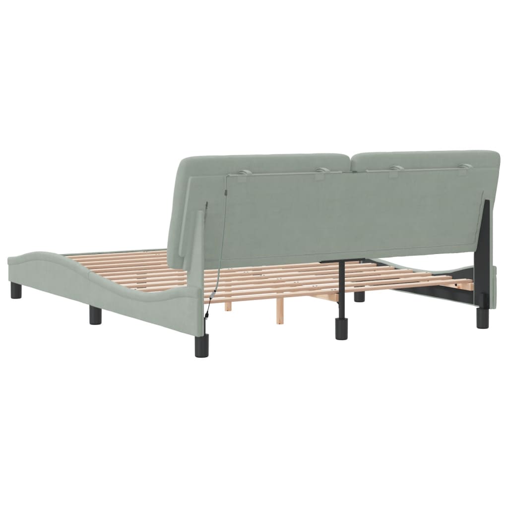 Bedframe met LED zonder matras fluweel lichtgrijs 160x200 cm is nu te koop bij PeponiXL, paradijselijk wonen!