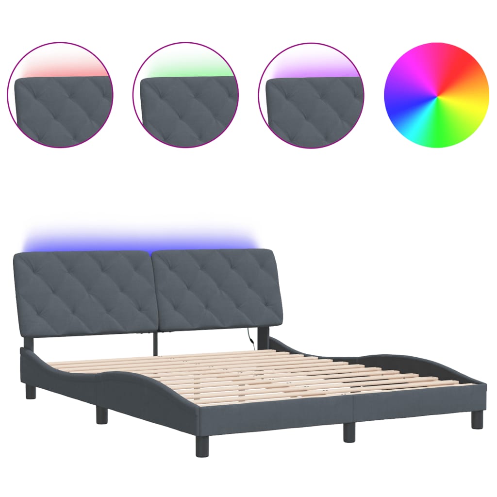 Bedframe met LED zonder matras fluweel donkergrijs 160x200 cm is nu te koop bij PeponiXL, paradijselijk wonen!
