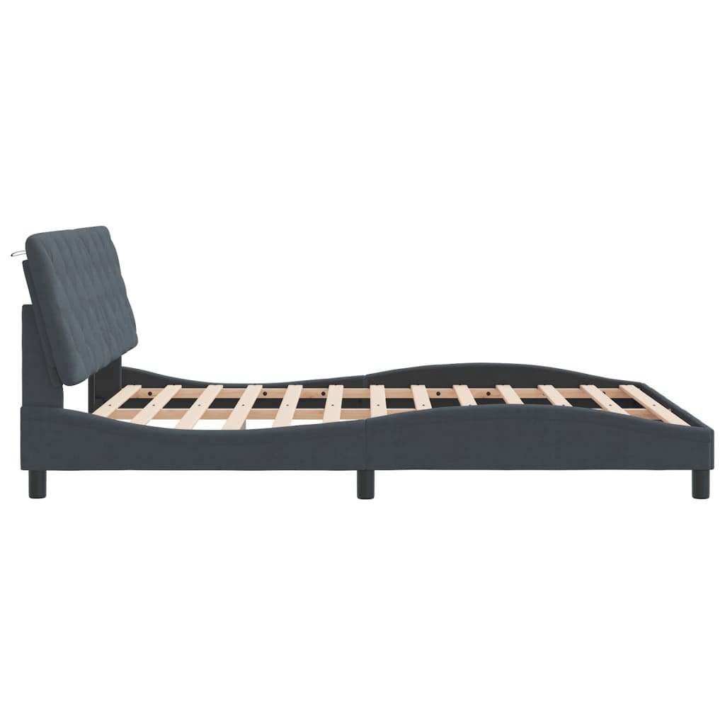 Bedframe met LED zonder matras fluweel donkergrijs 160x200 cm is nu te koop bij PeponiXL, paradijselijk wonen!