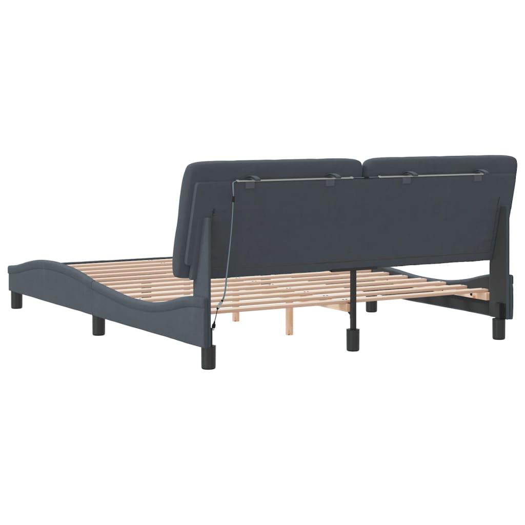 Bedframe met LED zonder matras fluweel donkergrijs 160x200 cm is nu te koop bij PeponiXL, paradijselijk wonen!