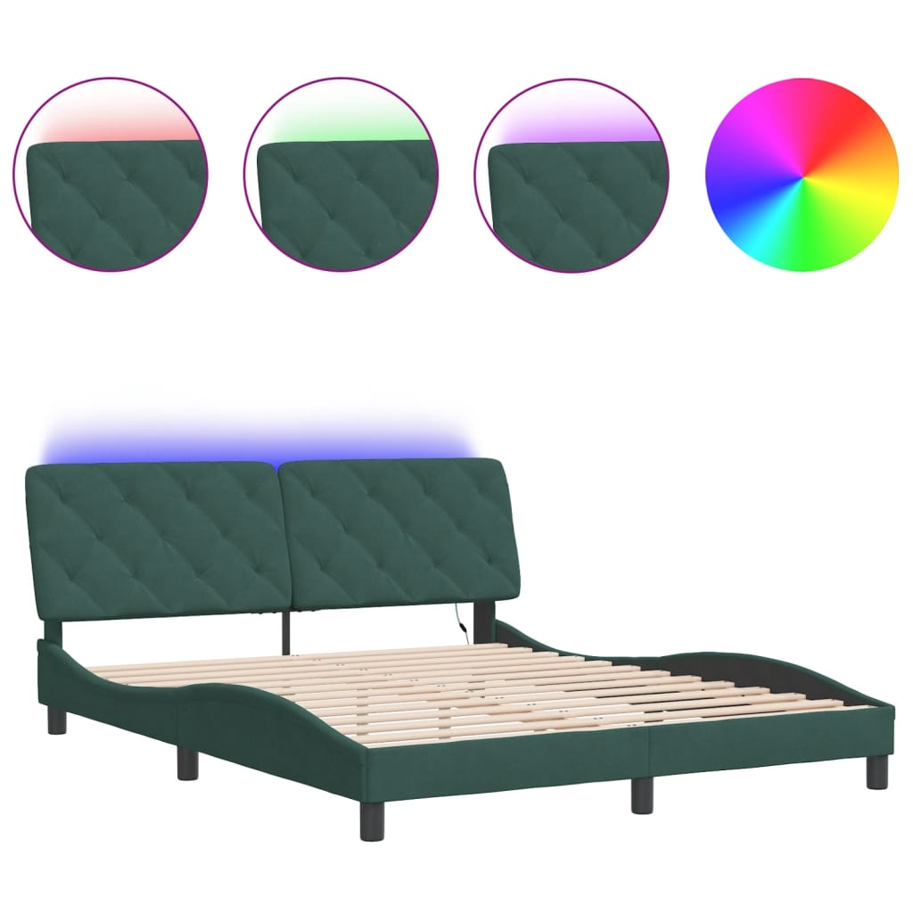 Bedframe met LED zonder matras fluweel donkergroen 160x200 cm is nu te koop bij PeponiXL, paradijselijk wonen!