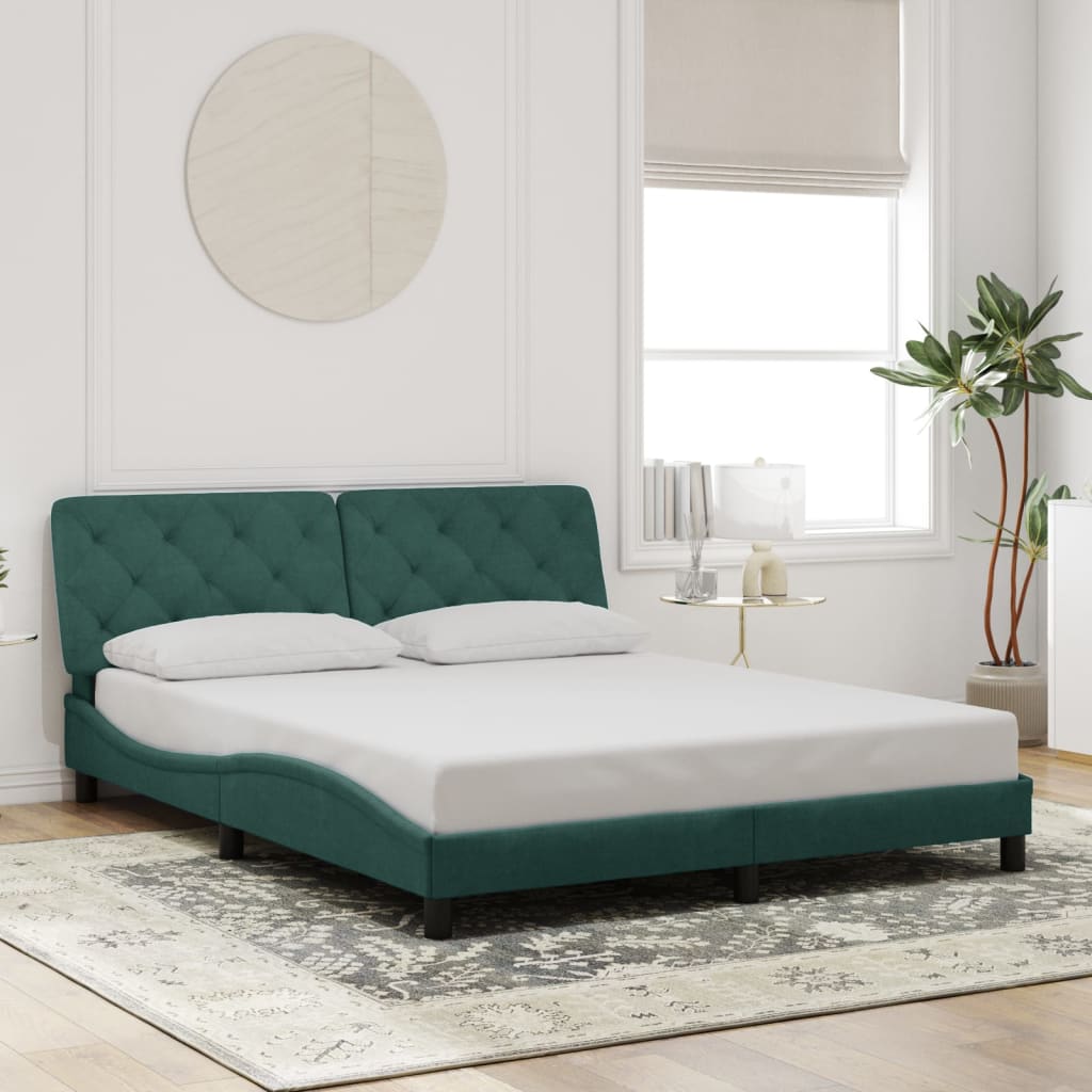 Bedframe met LED zonder matras fluweel donkergroen 160x200 cm is nu te koop bij PeponiXL, paradijselijk wonen!