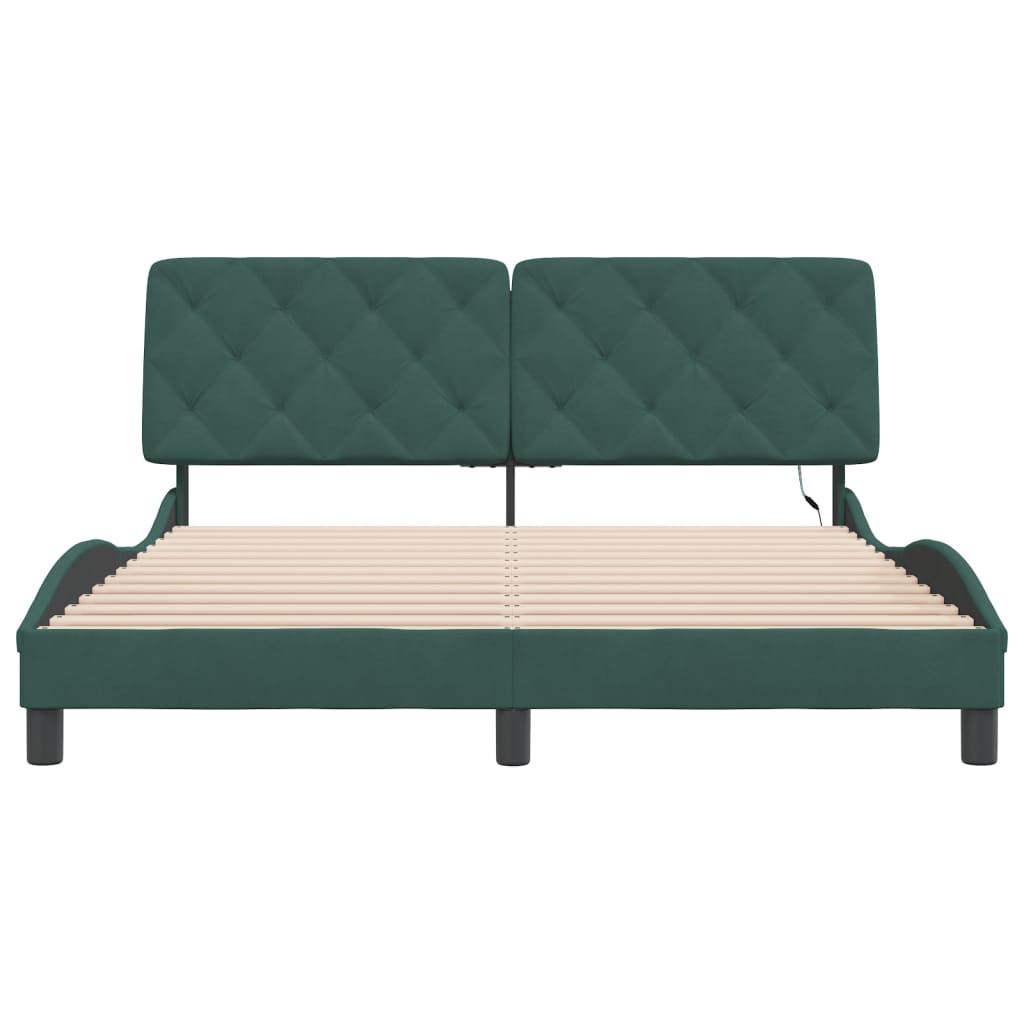 Bedframe met LED zonder matras fluweel donkergroen 160x200 cm is nu te koop bij PeponiXL, paradijselijk wonen!