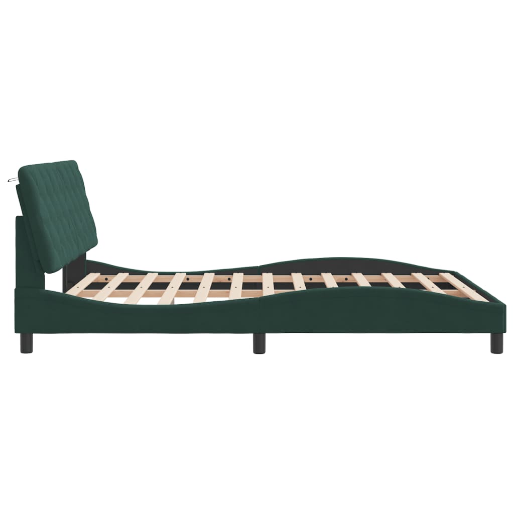 Bedframe met LED zonder matras fluweel donkergroen 160x200 cm is nu te koop bij PeponiXL, paradijselijk wonen!