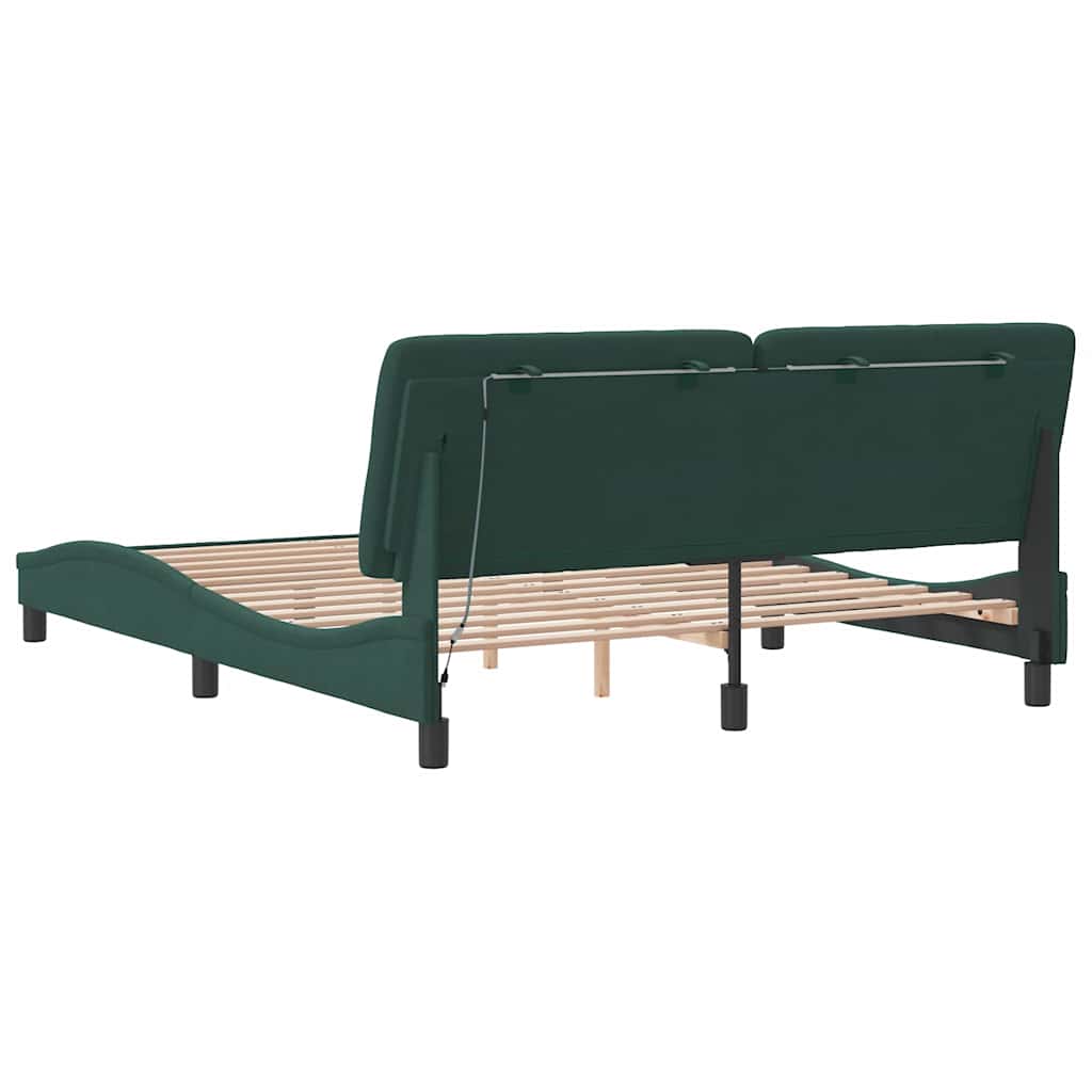 Bedframe met LED zonder matras fluweel donkergroen 160x200 cm is nu te koop bij PeponiXL, paradijselijk wonen!