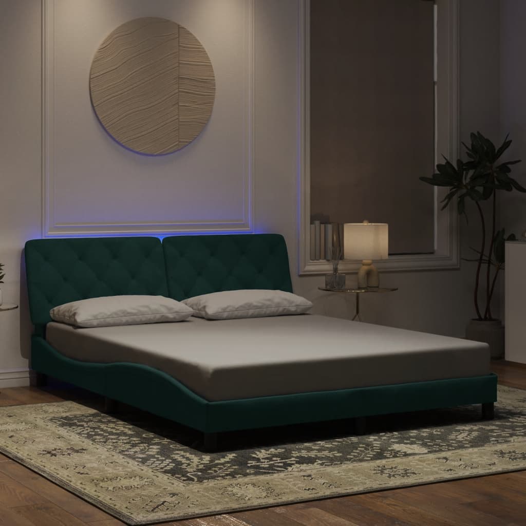 Bedframe met LED zonder matras fluweel donkergroen 160x200 cm is nu te koop bij PeponiXL, paradijselijk wonen!