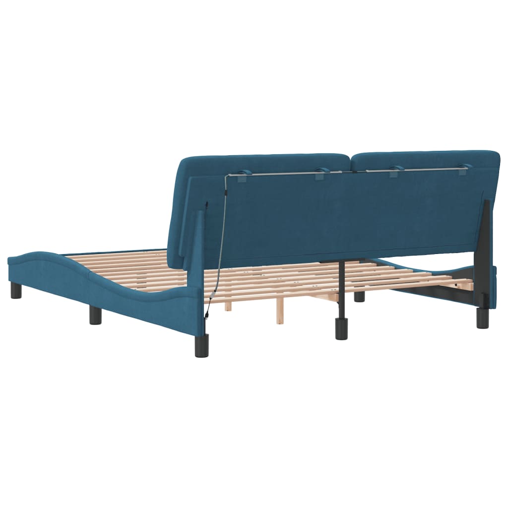 Bedframe met LED zonder matras fluweel blauw 160x200 cm is nu te koop bij PeponiXL, paradijselijk wonen!