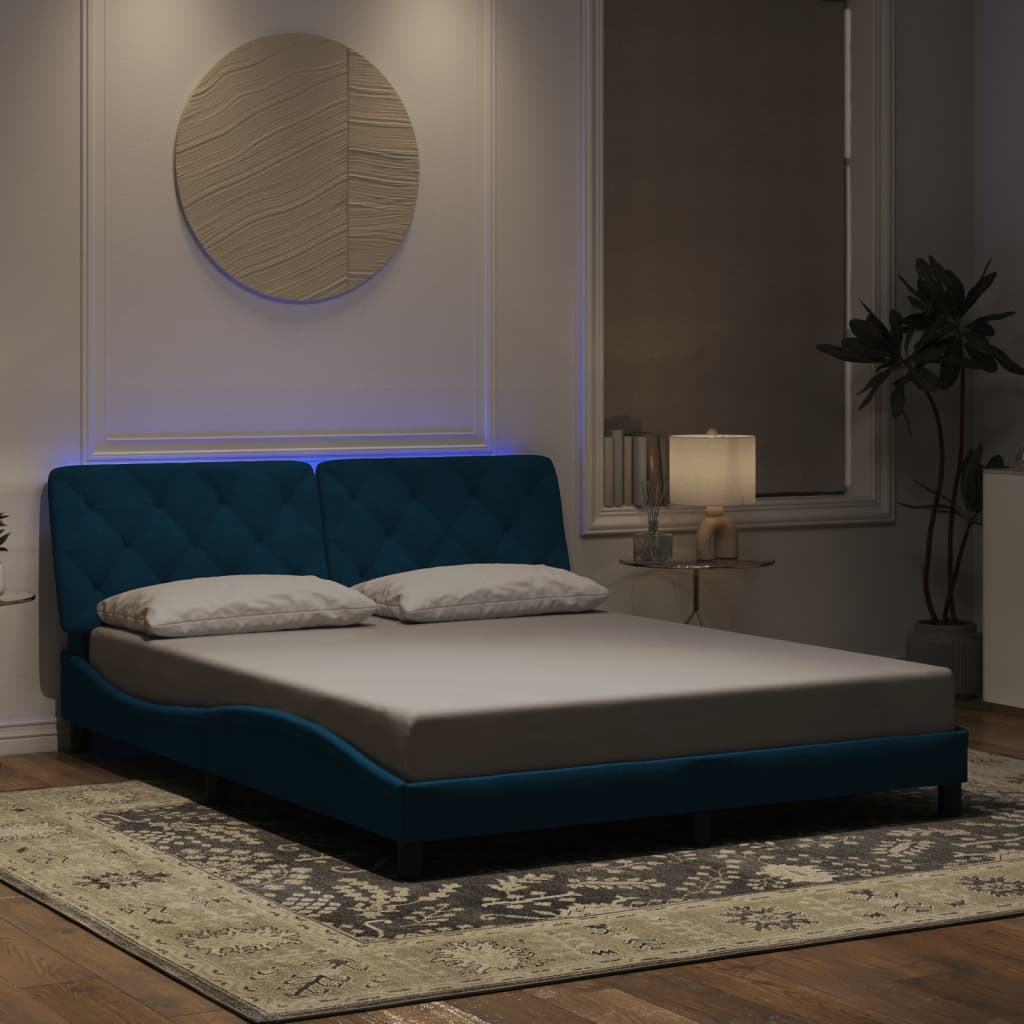 Bedframe met LED zonder matras fluweel blauw 160x200 cm is nu te koop bij PeponiXL, paradijselijk wonen!