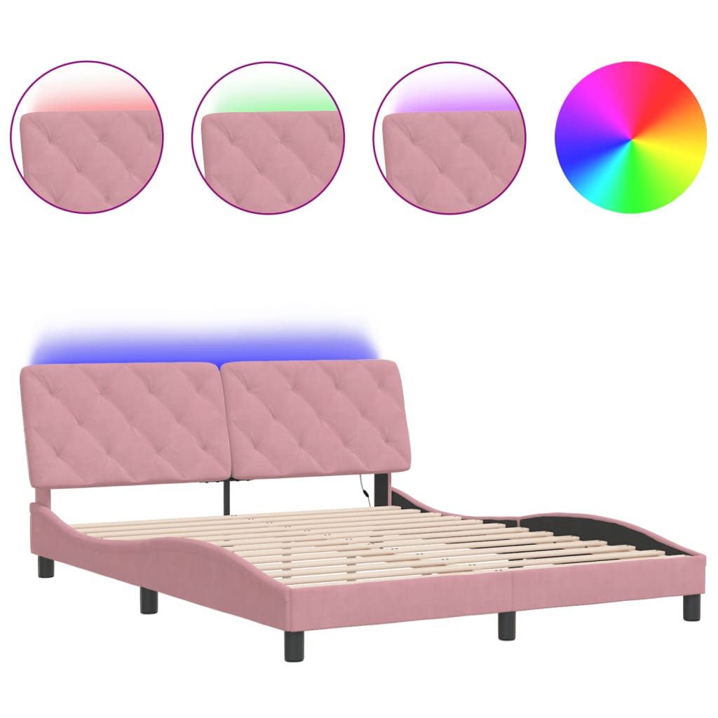 Bedframe met LED zonder matras fluweel roze 160x200 cm is nu te koop bij PeponiXL, paradijselijk wonen!