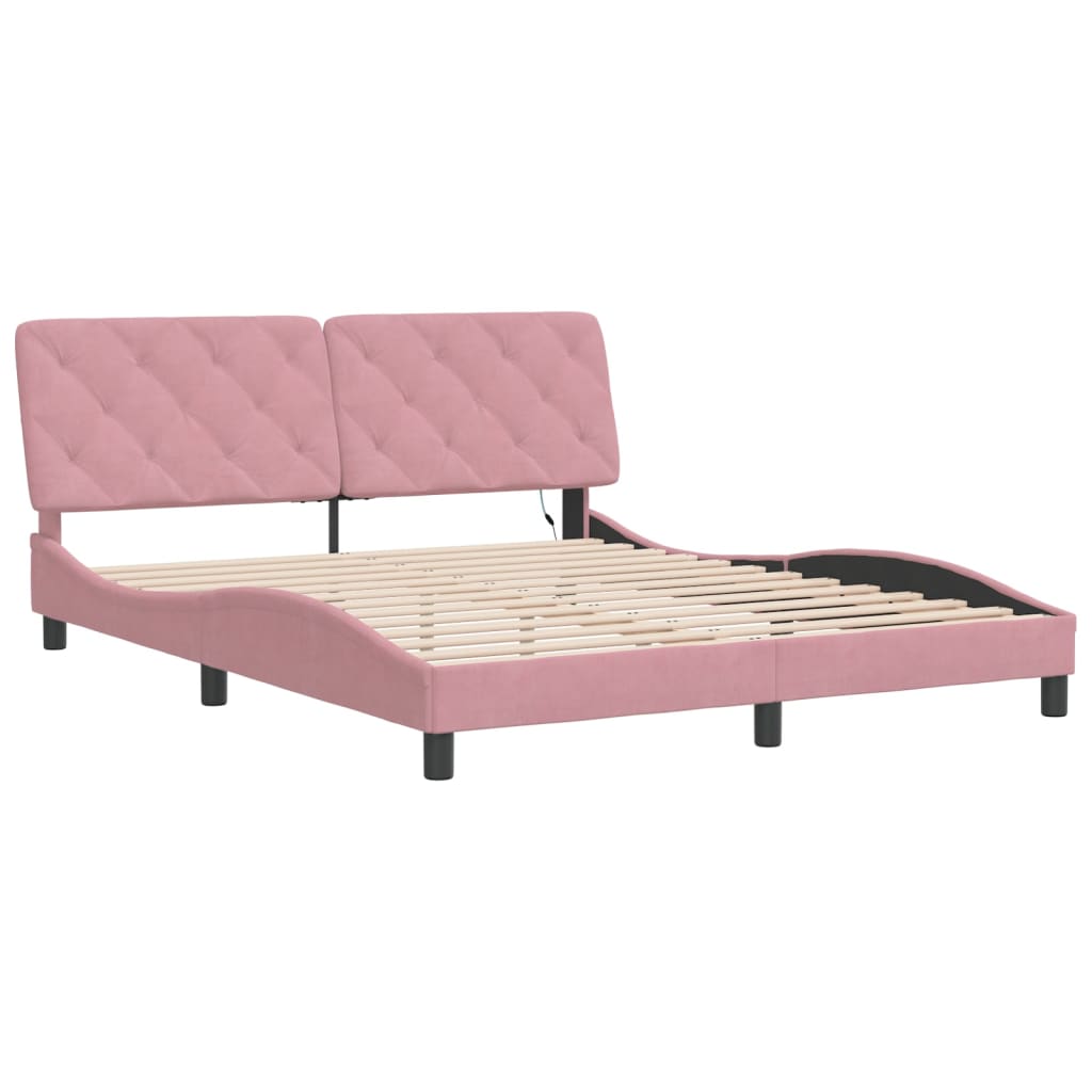 Bedframe met LED zonder matras fluweel roze 160x200 cm is nu te koop bij PeponiXL, paradijselijk wonen!