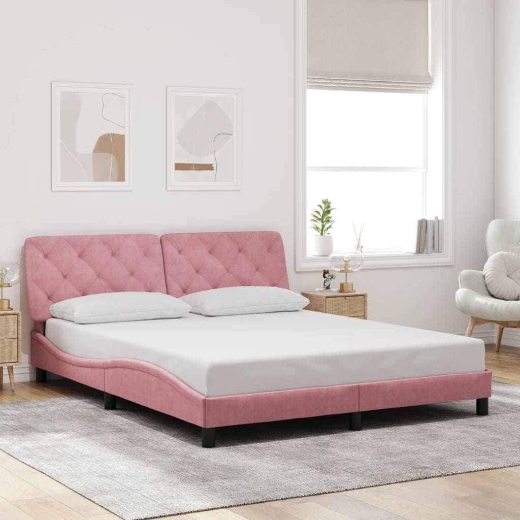 Bedframe met LED zonder matras fluweel roze 160x200 cm is nu te koop bij PeponiXL, paradijselijk wonen!