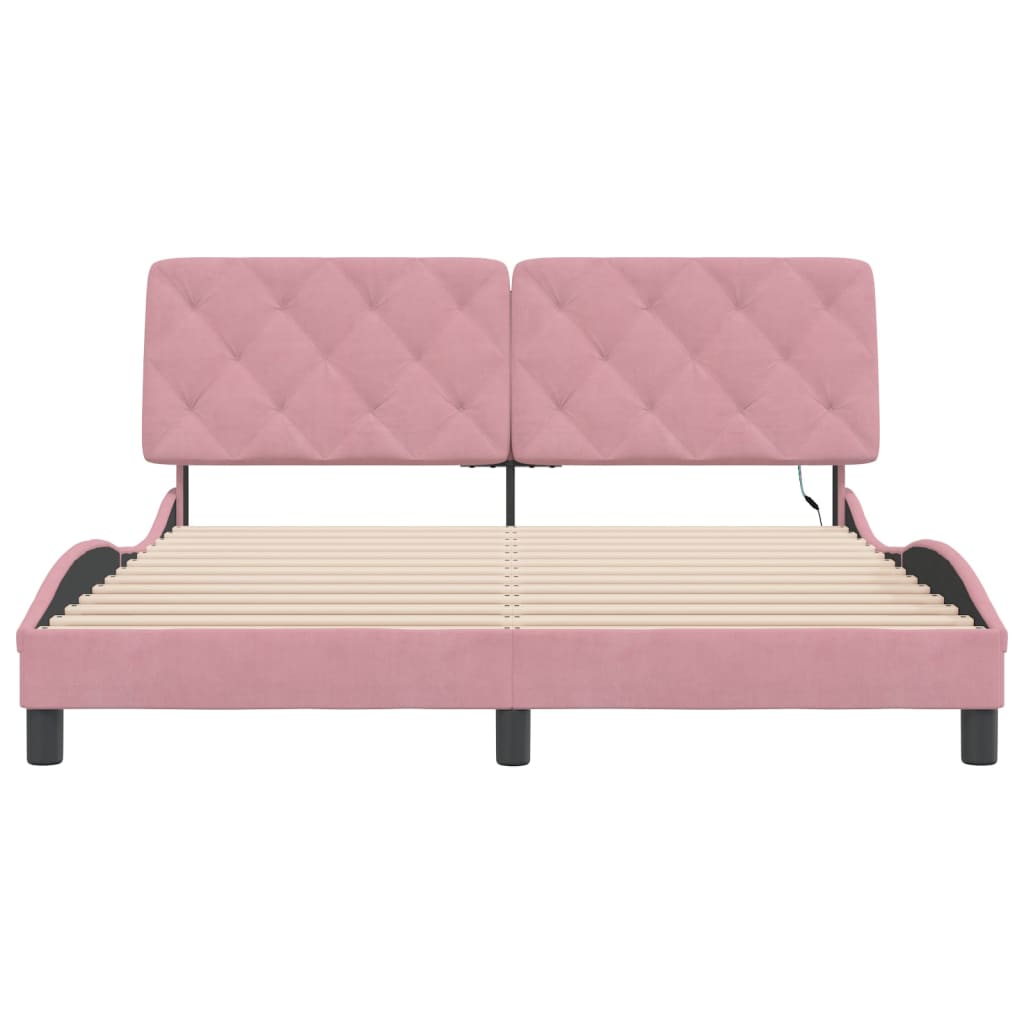 Bedframe met LED zonder matras fluweel roze 160x200 cm is nu te koop bij PeponiXL, paradijselijk wonen!