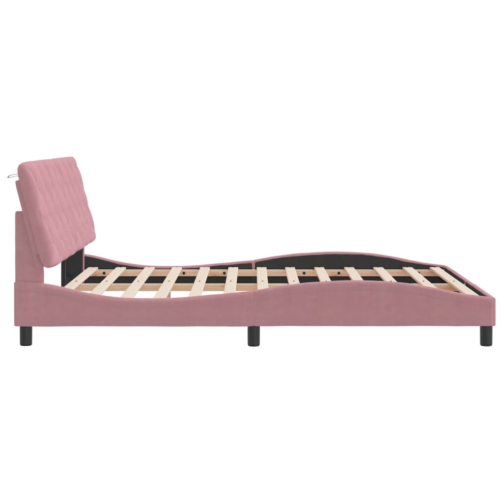 Bedframe met LED zonder matras fluweel roze 160x200 cm is nu te koop bij PeponiXL, paradijselijk wonen!