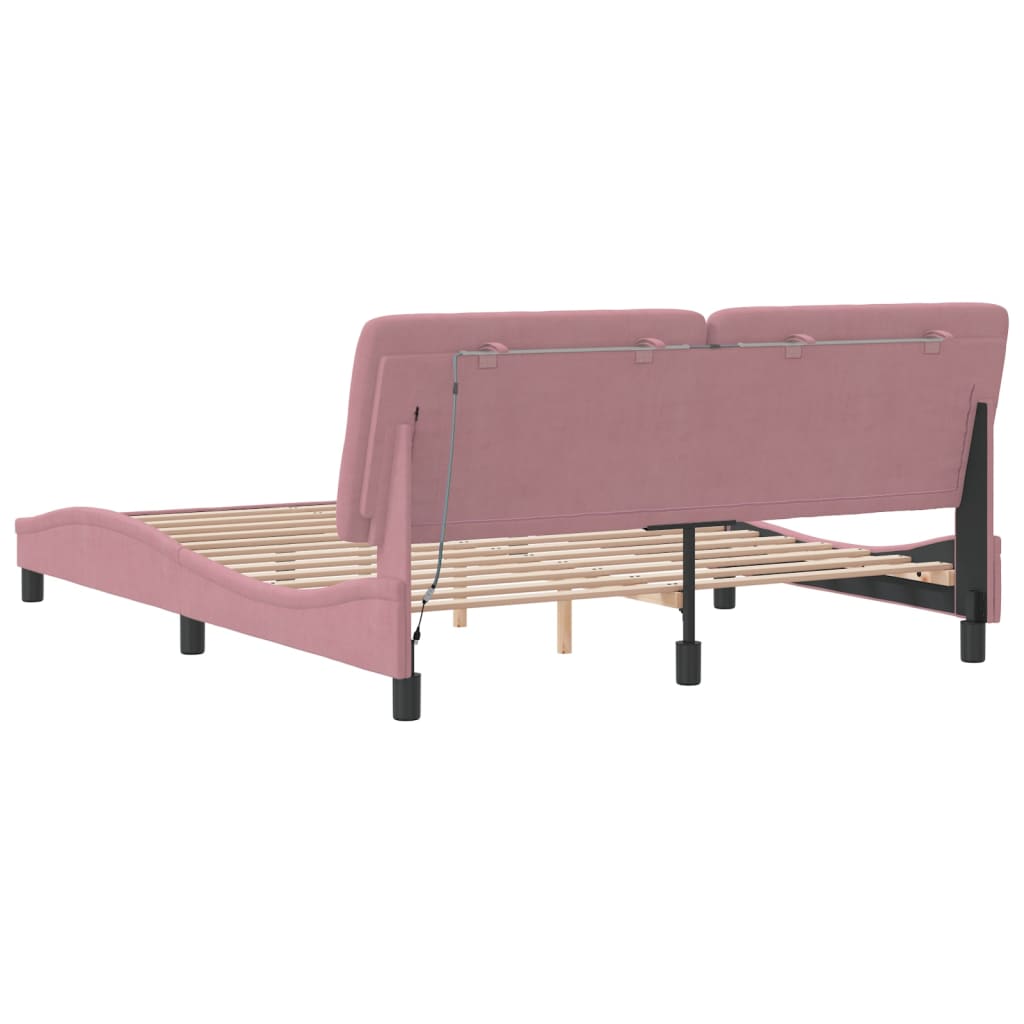 Bedframe met LED zonder matras fluweel roze 160x200 cm is nu te koop bij PeponiXL, paradijselijk wonen!