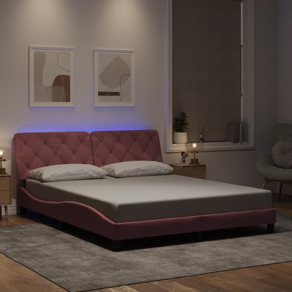 Bedframe met LED zonder matras fluweel roze 160x200 cm is nu te koop bij PeponiXL, paradijselijk wonen!