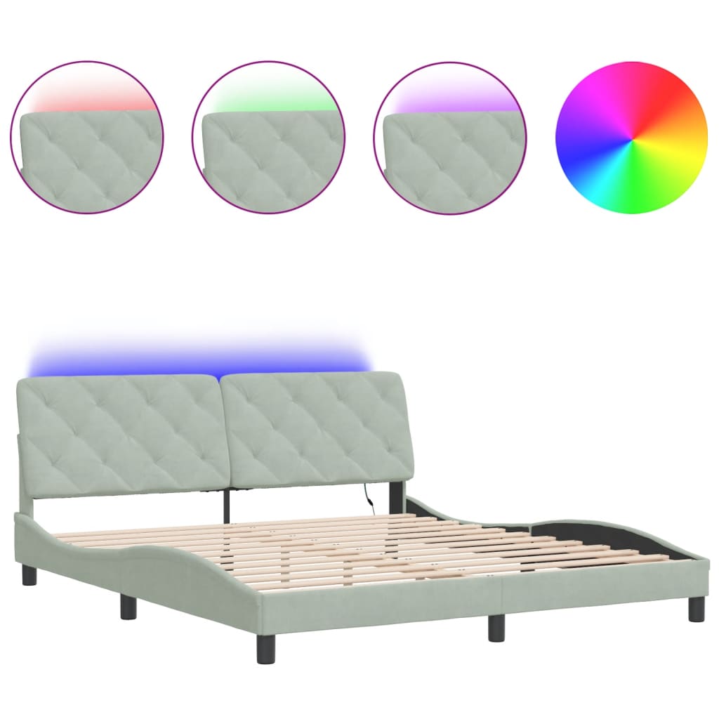 Bedframe met LED zonder matras fluweel lichtgrijs 180x200 cm is nu te koop bij PeponiXL, paradijselijk wonen!