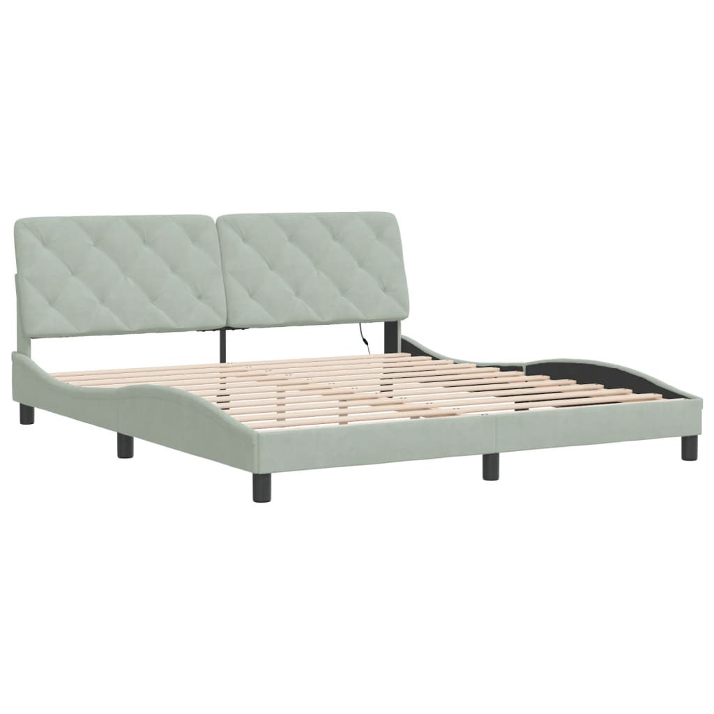 Bedframe met LED zonder matras fluweel lichtgrijs 180x200 cm is nu te koop bij PeponiXL, paradijselijk wonen!