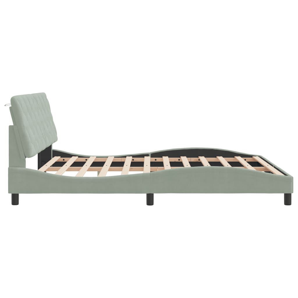 Bedframe met LED zonder matras fluweel lichtgrijs 180x200 cm is nu te koop bij PeponiXL, paradijselijk wonen!