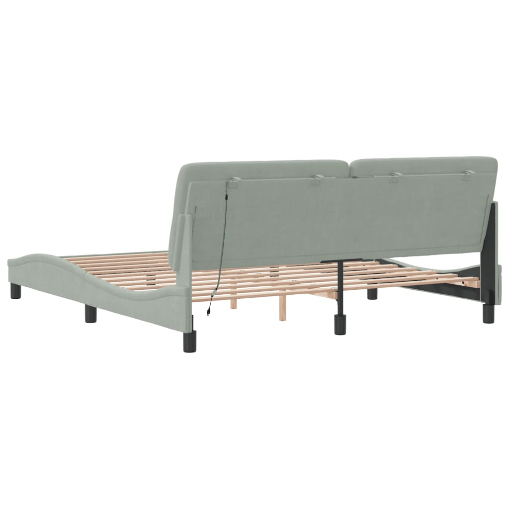 Bedframe met LED zonder matras fluweel lichtgrijs 180x200 cm is nu te koop bij PeponiXL, paradijselijk wonen!