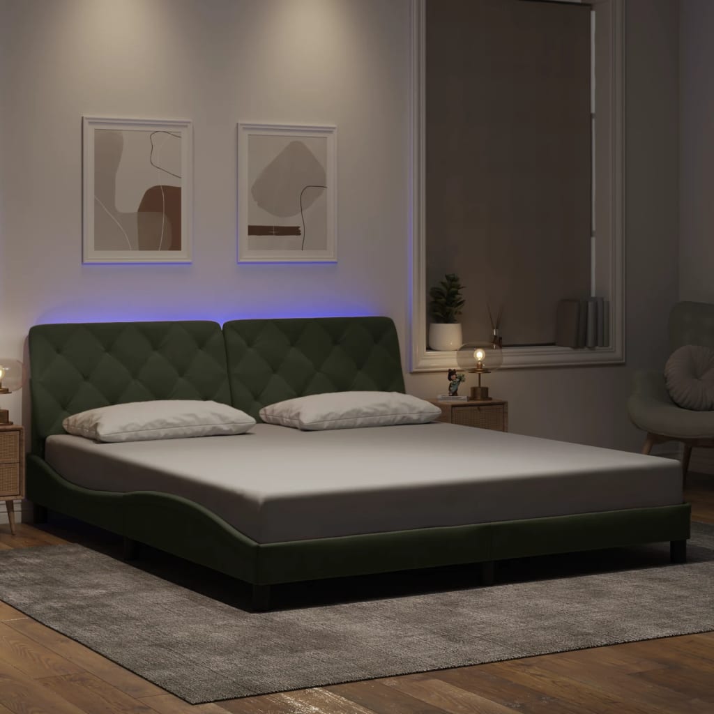 Bedframe met LED zonder matras fluweel lichtgrijs 180x200 cm is nu te koop bij PeponiXL, paradijselijk wonen!