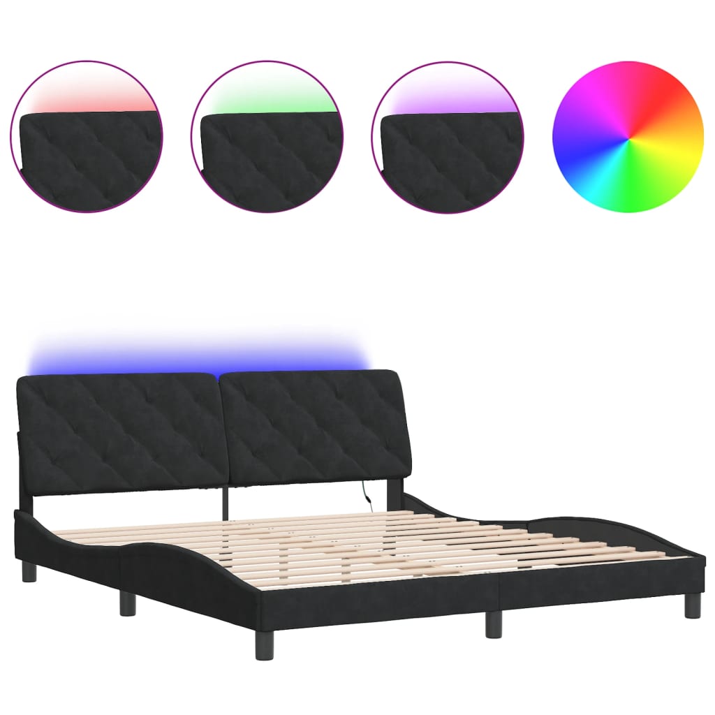 Bedframe met LED zonder matras fluweel zwart 180x200 cm is nu te koop bij PeponiXL, paradijselijk wonen!