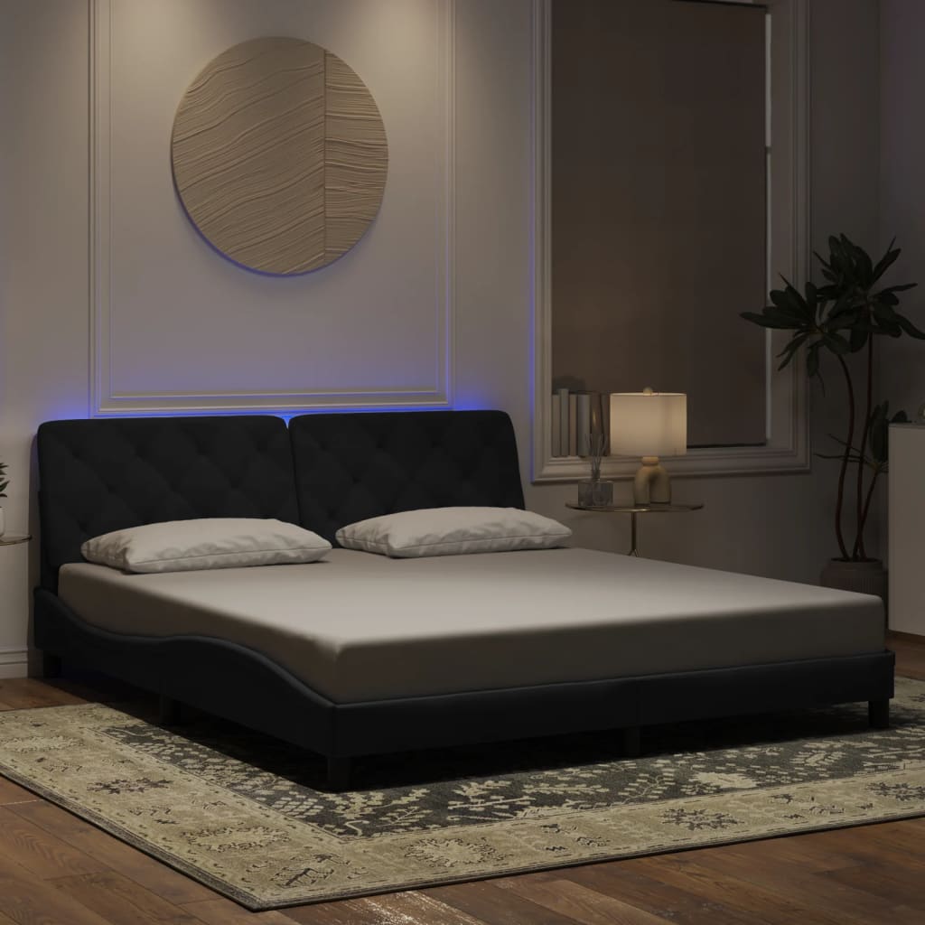 Bedframe met LED zonder matras fluweel zwart 180x200 cm is nu te koop bij PeponiXL, paradijselijk wonen!