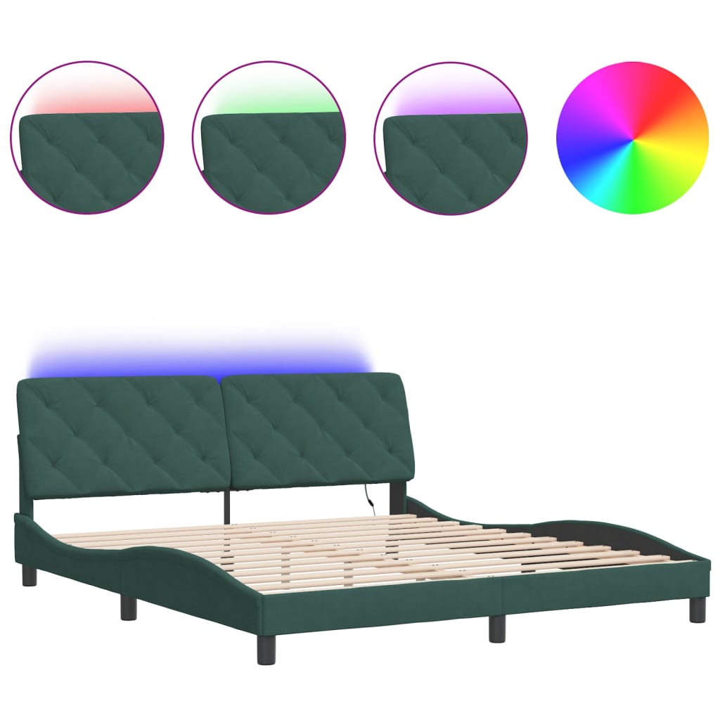 Bedframe met LED zonder matras fluweel donkergroen 180x200 cm is nu te koop bij PeponiXL, paradijselijk wonen!