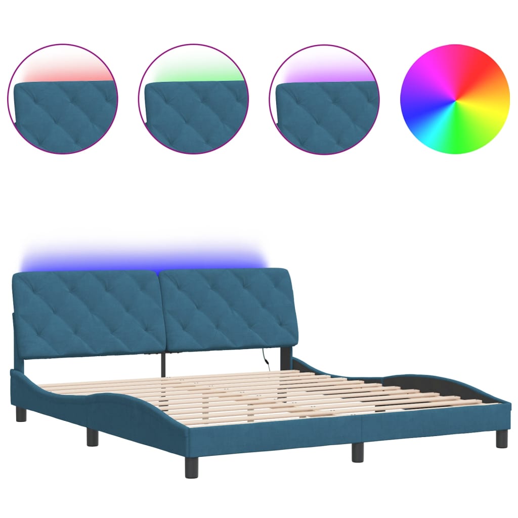 Bedframe met LED zonder matras fluweel blauw 180x200 cm is nu te koop bij PeponiXL, paradijselijk wonen!