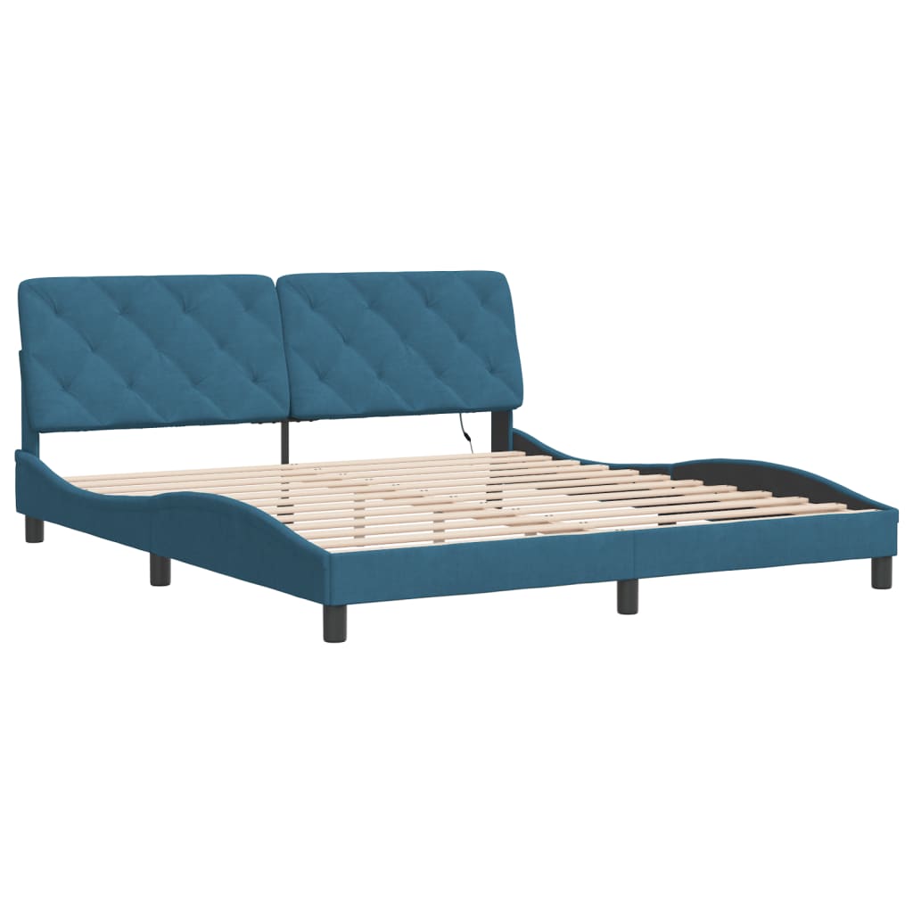 Bedframe met LED zonder matras fluweel blauw 180x200 cm is nu te koop bij PeponiXL, paradijselijk wonen!