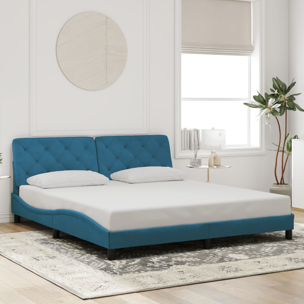 Bedframe met LED zonder matras fluweel blauw 180x200 cm is nu te koop bij PeponiXL, paradijselijk wonen!