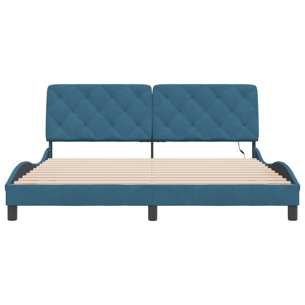 Bedframe met LED zonder matras fluweel blauw 180x200 cm is nu te koop bij PeponiXL, paradijselijk wonen!
