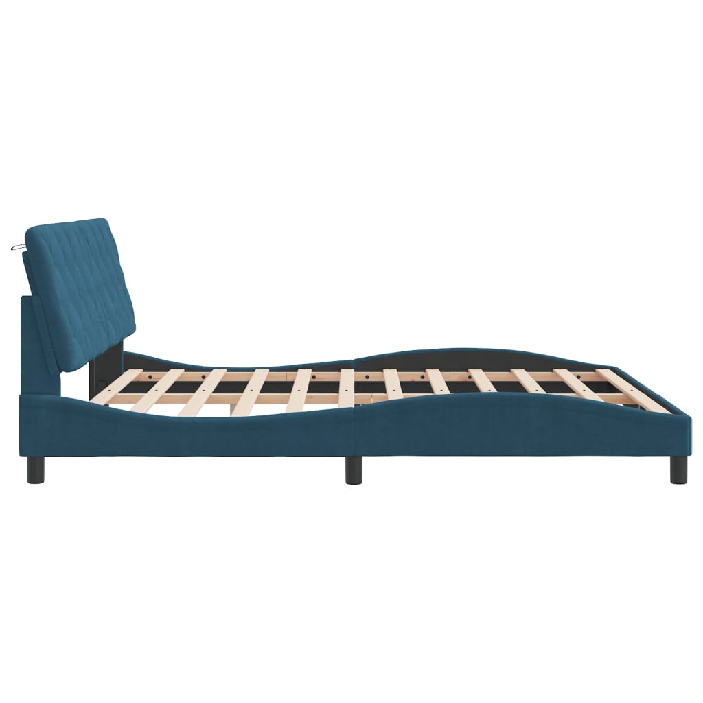 Bedframe met LED zonder matras fluweel blauw 180x200 cm is nu te koop bij PeponiXL, paradijselijk wonen!