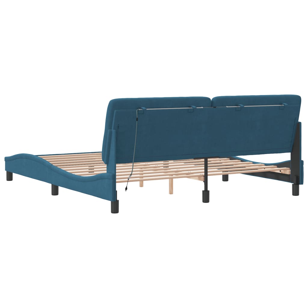 Bedframe met LED zonder matras fluweel blauw 180x200 cm is nu te koop bij PeponiXL, paradijselijk wonen!