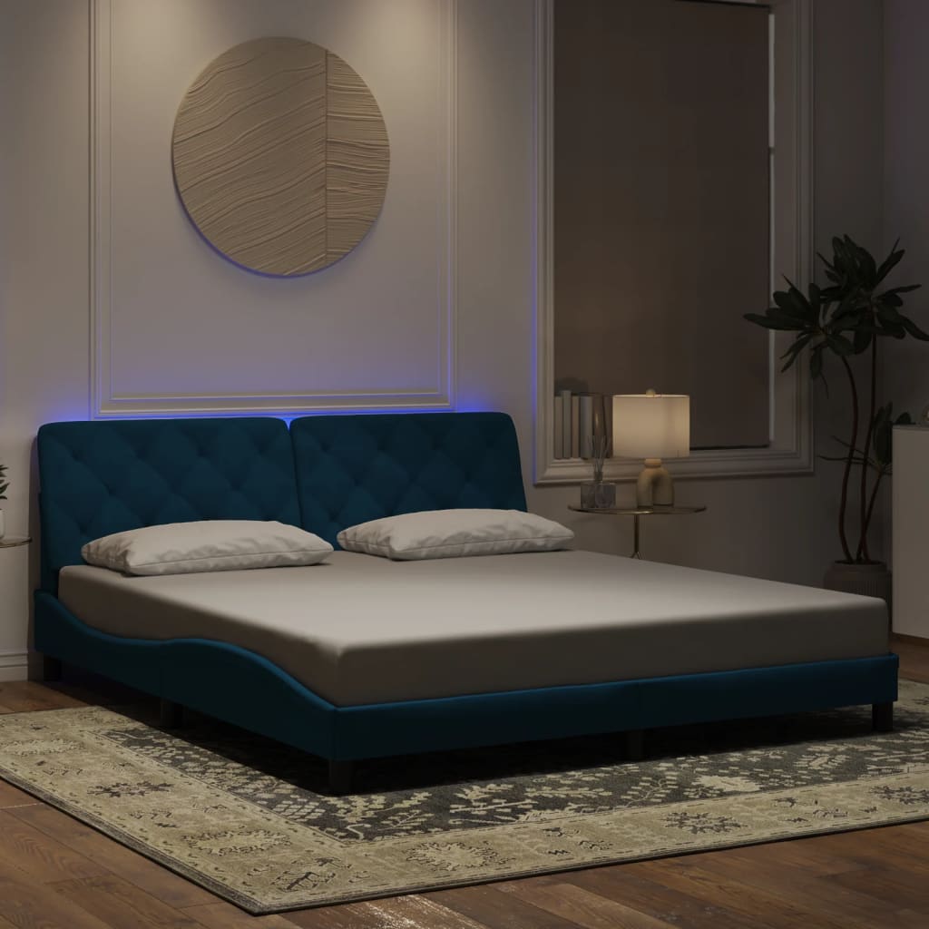 Bedframe met LED zonder matras fluweel blauw 180x200 cm is nu te koop bij PeponiXL, paradijselijk wonen!
