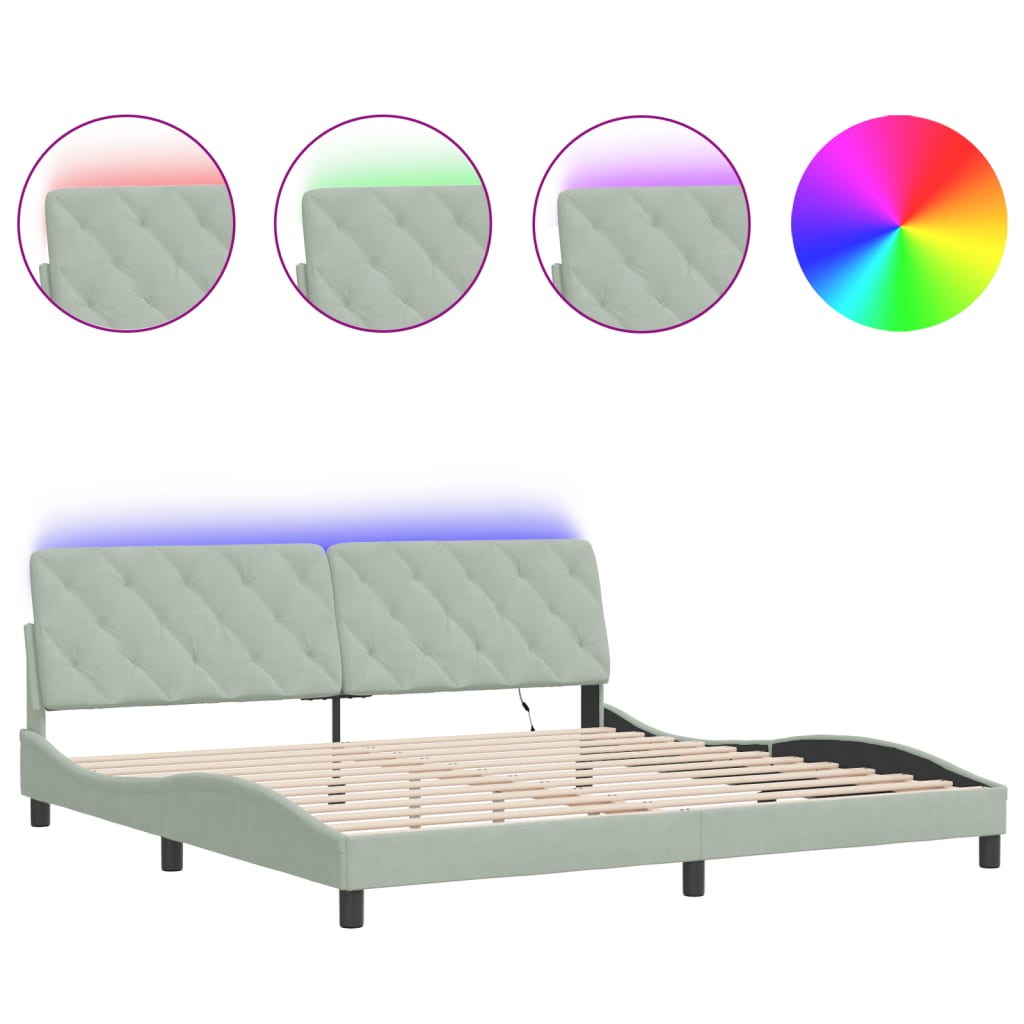 Bedframe met LED zonder matras fluweel lichtgrijs 200x200 cm is nu te koop bij PeponiXL, paradijselijk wonen!