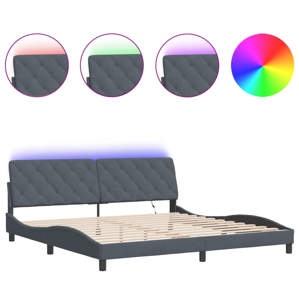 Bedframe met LED zonder matras fluweel donkergrijs 200x200 cm is nu te koop bij PeponiXL, paradijselijk wonen!