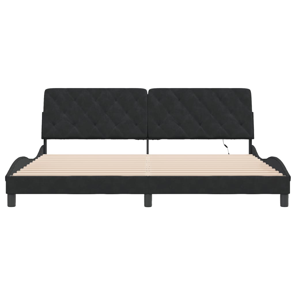 Bedframe met LED zonder matras fluweel zwart 200x200 cm is nu te koop bij PeponiXL, paradijselijk wonen!