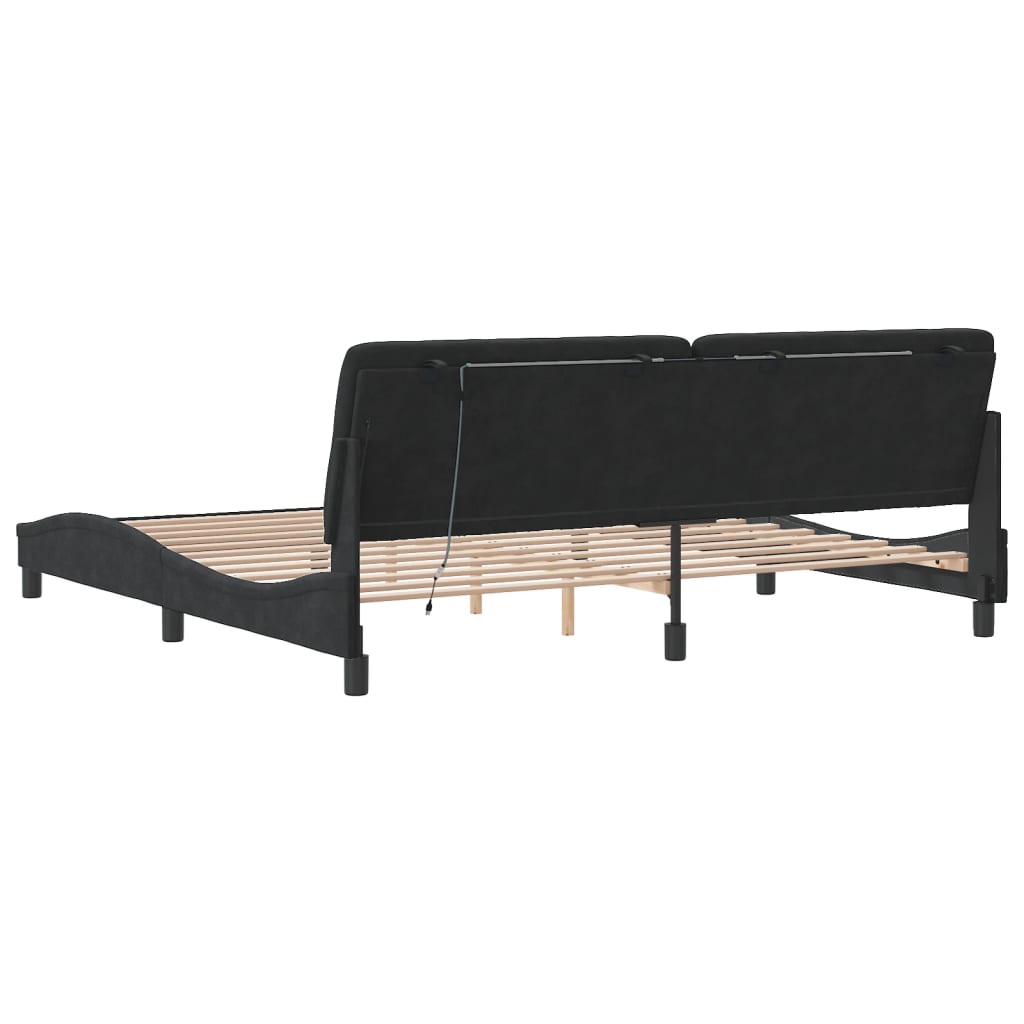 Bedframe met LED zonder matras fluweel zwart 200x200 cm is nu te koop bij PeponiXL, paradijselijk wonen!