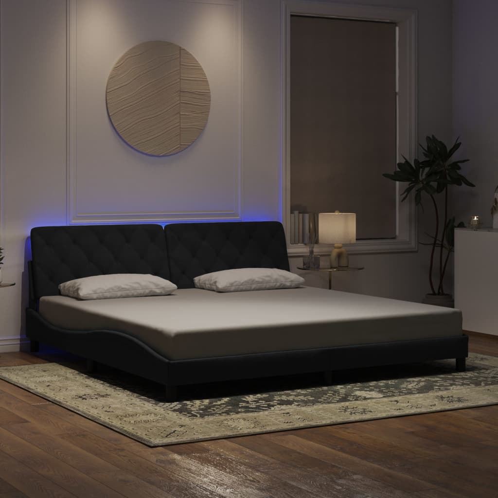 Bedframe met LED zonder matras fluweel zwart 200x200 cm is nu te koop bij PeponiXL, paradijselijk wonen!