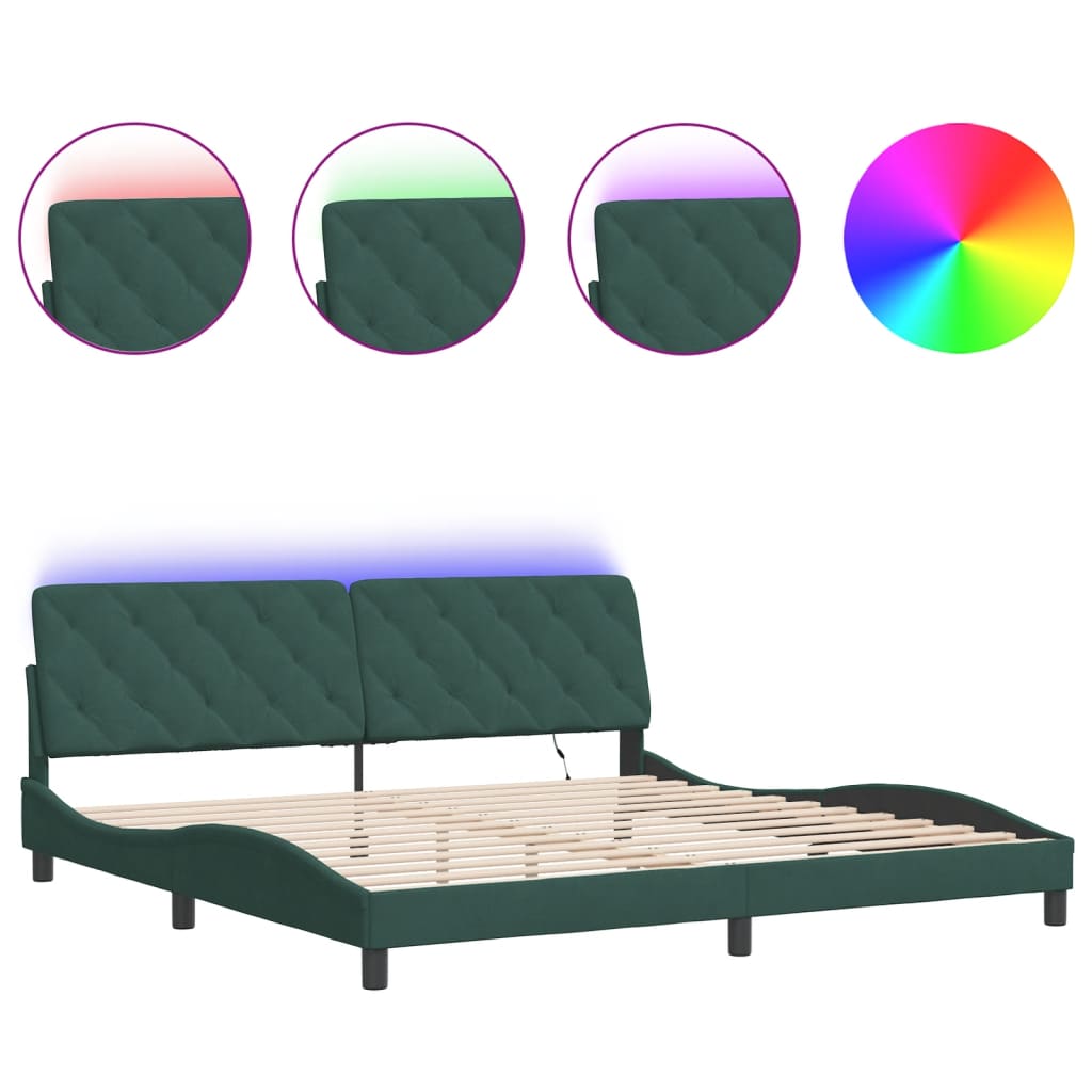 Bedframe met LED zonder matras fluweel donkergroen 200x200 cm is nu te koop bij PeponiXL, paradijselijk wonen!
