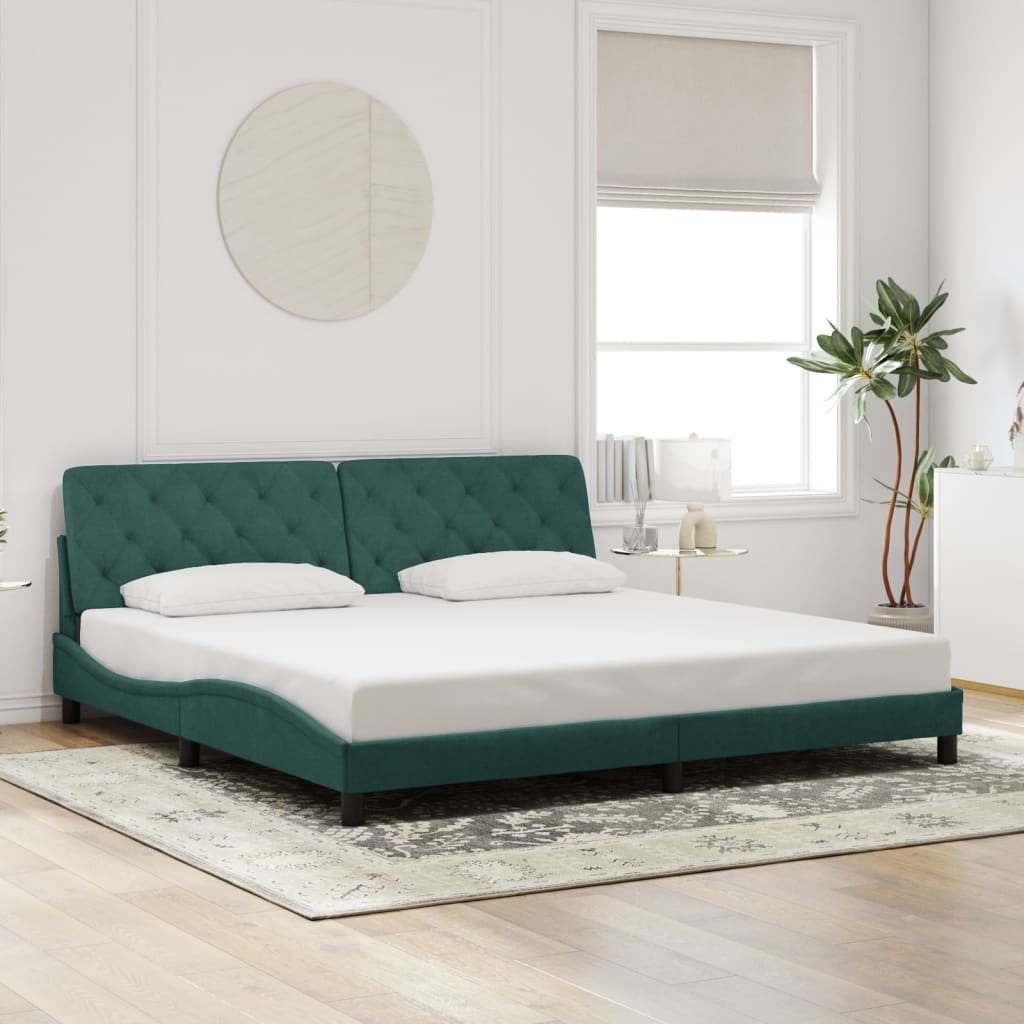 Bedframe met LED zonder matras fluweel donkergroen 200x200 cm is nu te koop bij PeponiXL, paradijselijk wonen!