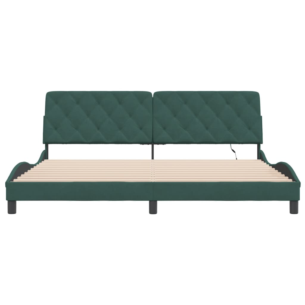 Bedframe met LED zonder matras fluweel donkergroen 200x200 cm is nu te koop bij PeponiXL, paradijselijk wonen!
