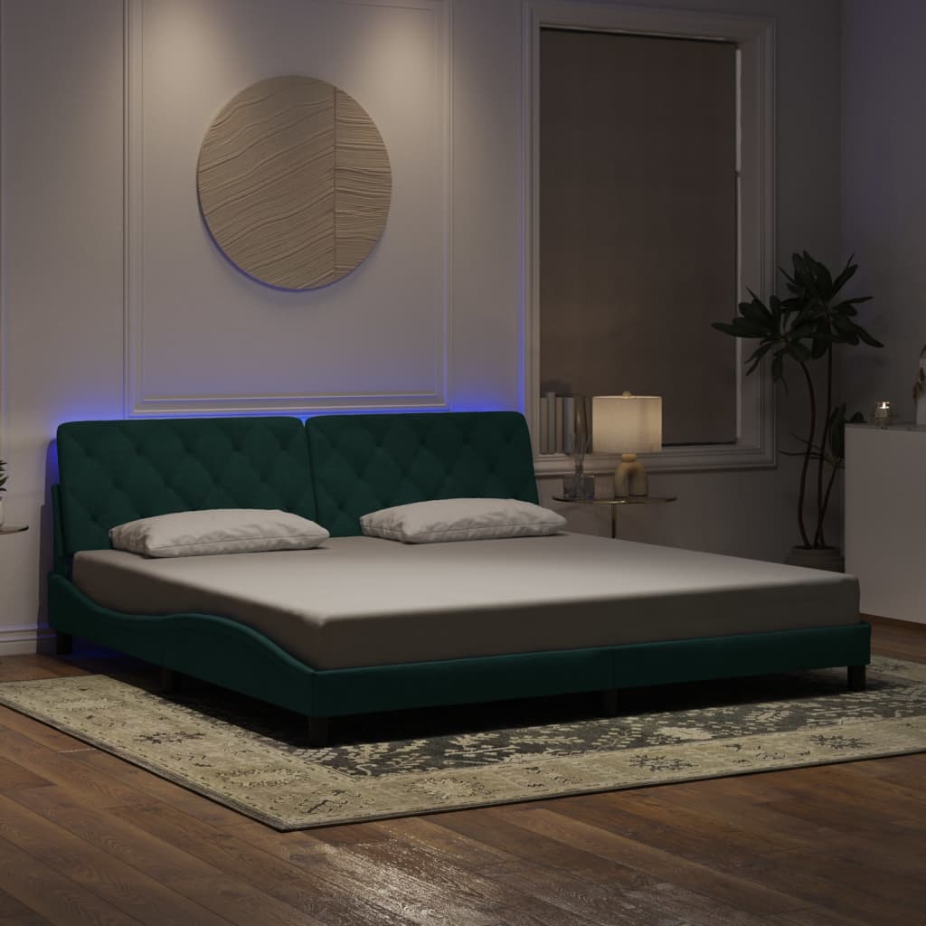 Bedframe met LED zonder matras fluweel donkergroen 200x200 cm is nu te koop bij PeponiXL, paradijselijk wonen!
