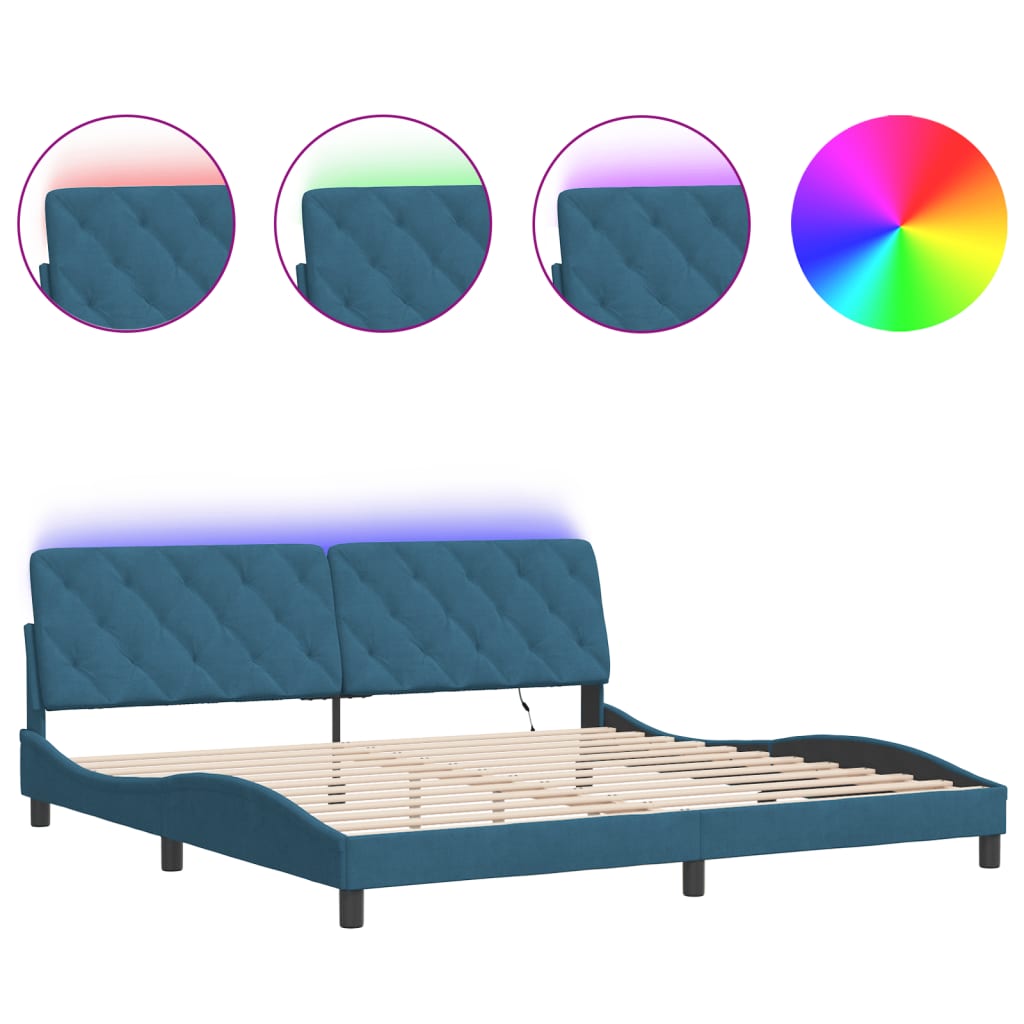 Bedframe met LED zonder matras fluweel blauw 200x200 cm is nu te koop bij PeponiXL, paradijselijk wonen!