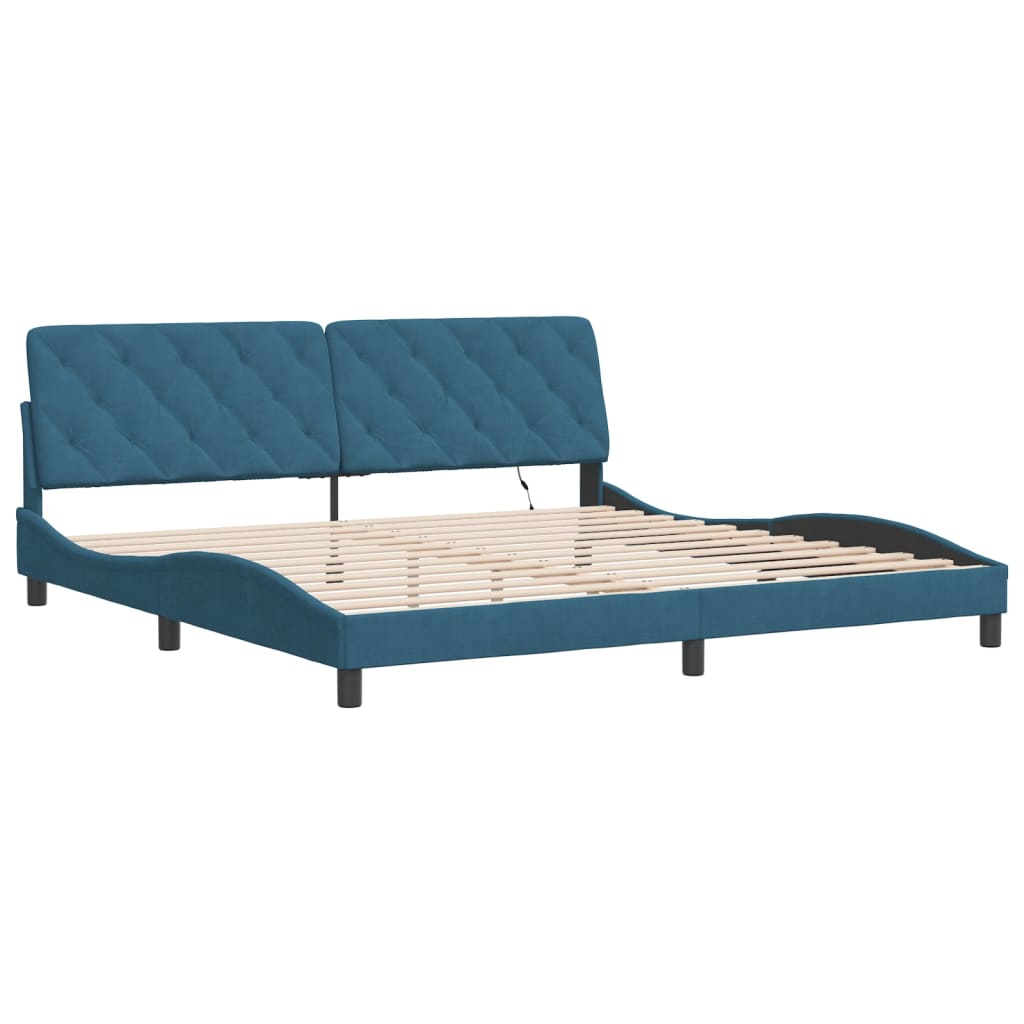 Bedframe met LED zonder matras fluweel blauw 200x200 cm is nu te koop bij PeponiXL, paradijselijk wonen!